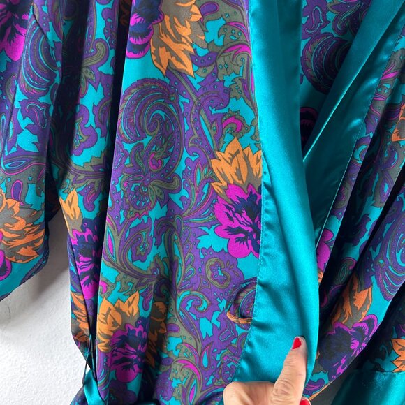 Victorias Secret Gold Label womans Floral Robe One Size teal purple pink green - Picture 5 of 11